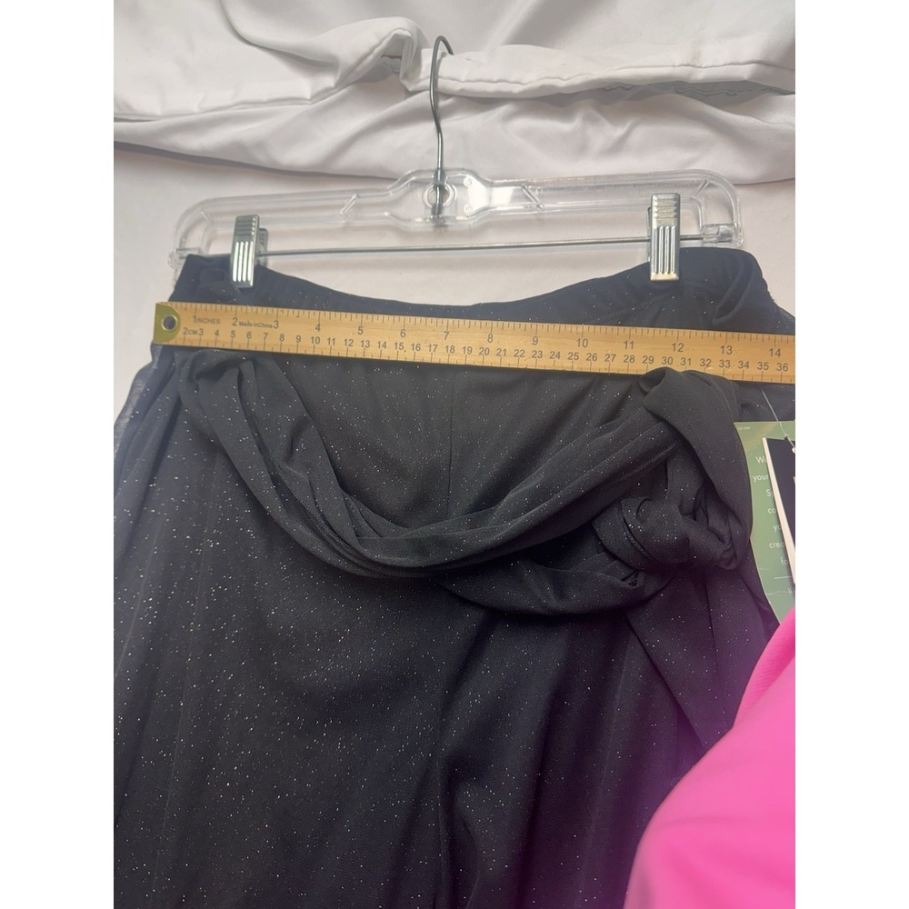 New Blu Sage Women's Black Chiffon Silver Glitter Wide Leg Belted Lined Pants L - Picture 7 of 8